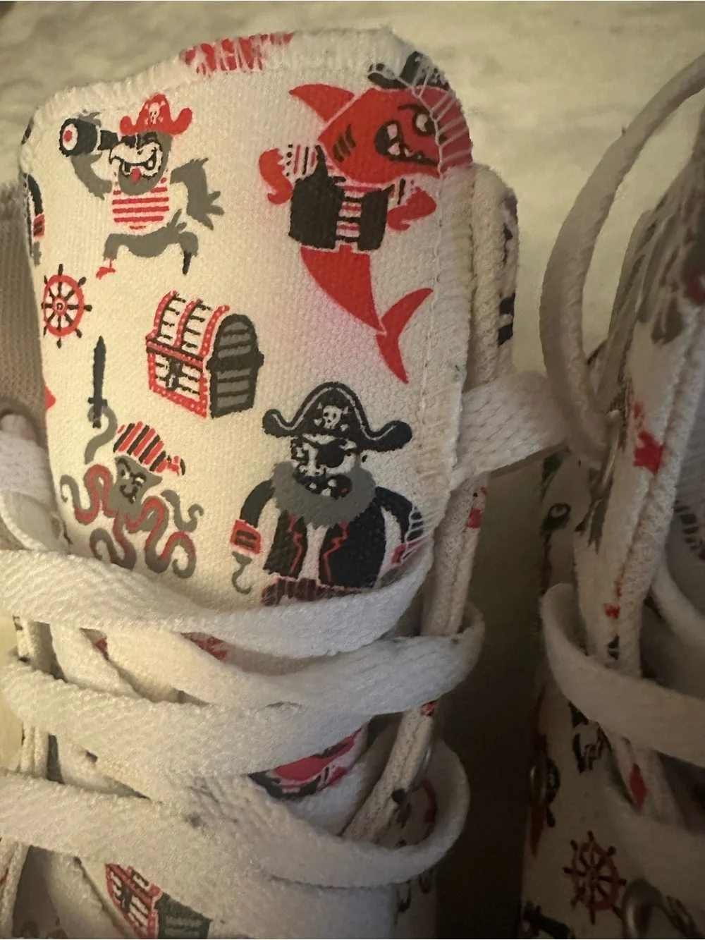 Converse Kids White High-Top Sneakers with Red & Black Pirate Print